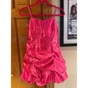 Jessica McClintock Girls Hot Pink Satin Bubble Hem Party Dress Size 12 USA Made